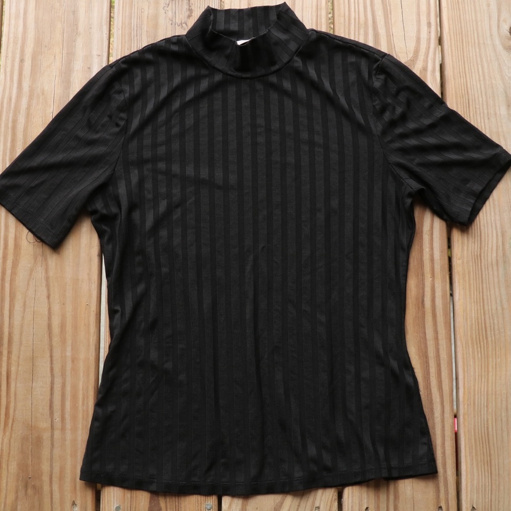 Vintage 90s Black Pleated Crinkle Mock Neck Small
